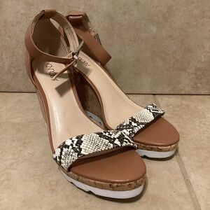 Brown and Snake Print Wedge Sandals